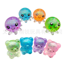 야광문어 쫀득찐득 곰돌이 테디베어 반짝이말랑이탱탱볼 트윙클 촉감놀이 아이들 육아 엄마 스트레스해소 젤리주물럭볼 신기 아이디어선물, 분홍곰돌이