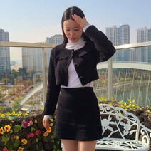 [2color/SET] 트위드 포그니 투피스 세트 여성 두툼 골드버튼 연말룩 하객 크롭자켓 치마 스커트 sg60002