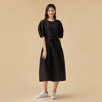 [JAJU/자주] 여 벌룬소매 티어드 원피스_블랙
