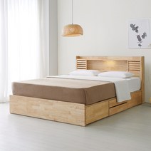 알파침대 몬드 LED 원목 2단 수납 침대프레임, 내추럴