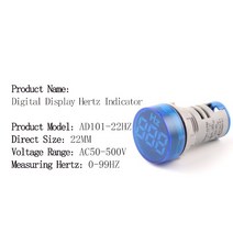 전압계 22mm 전압 범위 AC50-500V 표면 디지털 디스플레이 헤르츠 미터 주파수 표시기 0-99Hz 테스터 신호, 02 Blue