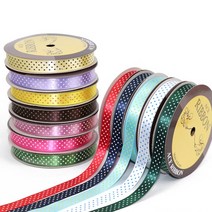 (AES) 공단 프린트 리본 15mmx16yd 땡땡이 포장 끈, B35. 파랑 - 백색