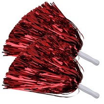 ICObuty 메탈릭 치어리딩 폼폼 포일 플러피 30.5cm(12인치) 2팩 스포츠 스쿼드 댄스 헨 파티 무대 퍼포먼스 축하용 (퍼플/골드), Red