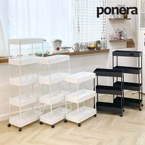 포네라 클래식 트롤리 다용도무빙 이동식수납카트 틈새수납선반 3단4단5단, 화이트