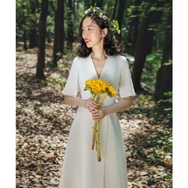 셀프 웨딩 드레스 신부 예복 브이넥 원피스