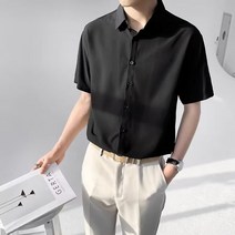 남자 캐주얼 남스판 패션 남 견장 화이트 셔츠 반팔 셔츠 투톤