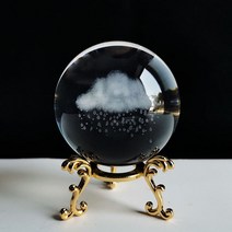 풍수 크리스탈 공 문진 스탠드 치유 명상 유리 구 홈 데코 장식품 연꽃 60mm 3d 조각, [01] 60mm with stand, [24] cloud