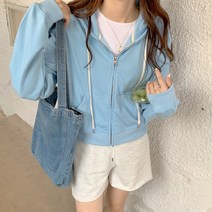 세미 크롭 후드 집업 여성 가디건 봄 가을 캐주얼 간절기