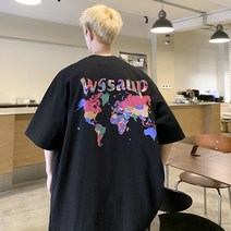 프린트 헤비 워싱 구제 반팔 반팔 트렌드 티셔츠