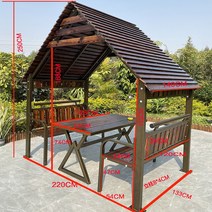 원두막 테이블 통나무집 이동식 조립 캠핑장 벤치, 2.3X1.4m 테이블+체어+바닥
