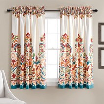Lush Decor Clara Curtain 페이즐리 다마스크 프린트 보헤미안 스타일 룸 다크닝 윈도우 패널 세트 거실 다이닝 침실(쌍) 너비 132.1cm x 길이 114