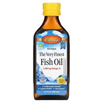 칼슨 Carlson 노르웨이산 피쉬 오일 천연 레몬 맛 1600mg 200ml 6.7fl oz, 6.7 액상 온스