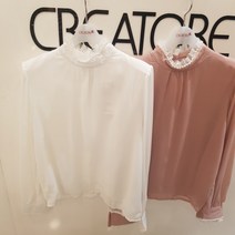 끄레아또레 목프릴 진주달린 쉬폰 블라우스 TK224BB105