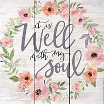 P. Graham Dunn Well with My Soul Floral Wreath Whitewash 10.5 x 10 Wood Pallet Wall Plaque Sign, 1