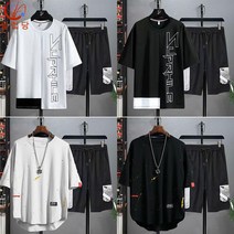 셀럽당 남성 캐주얼 세트 오버사이즈 M~8XL 트레이닝 세트 여름 반팔 반바지 투피스
