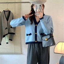 아이엠몽 여성용 투피스 금장 니트 배색 베스트 가디건 브피트