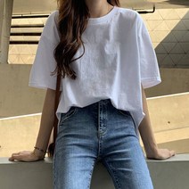 2022반팔녀 100% 순면 화이트 티셔츠 여름옷