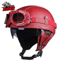 반모헬멧 여름 레트로 여름 오토바이 헬멧 반 PU 가죽 헬멧 남녀 공용 모터크로스 안전모, 06 535-012SR