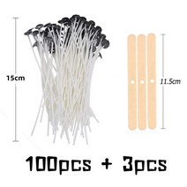 캔들심지 양초 나무 세트 100 + 3 개/대 원래 면화 캔들 위크 무연 꼰 코튼 윅 나무 고정 브래킷 DIY 촛불, 06 15