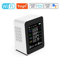 라돈 측정기 Tuya-WiFi 7 인 1 휴대용 컬러 디스플레이 이산화탄소 검출기 공기질 측정기 PM2.5 CO2 TVOC, 06 7 in 1 White WiFi