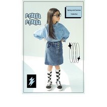 피치스 데이닌 데님 스커트 면 스판 라이트블루 블루 어린이 주니어 청 치마 23년봄