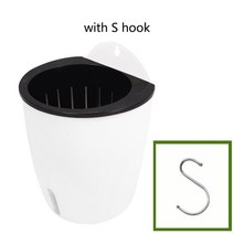 자동 물 흡수 플라스틱 화분 목화 로프 벽으로 둥근 모양 창으로 매달려 쉽게 육성, 02 White - S Hook, Large-180