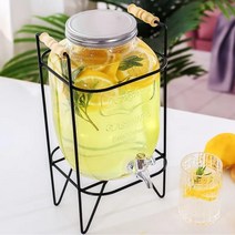 와이어 쥬스 디스펜서 4L/5L/8L + 받침대 세트 카페 업소용 투명 유리물병 워터 음료 수도꼭지 디스펜서, (5L) 카페 워터 디스펜서 5리터