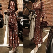 리더스타 당일발송 여성원피스 꽃무늬 원피스 긴팔원피스 긴팔 미디원피스 롱원피스