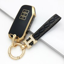 올팜 키케이스 키링스트랩 포함 스마트 키홀더 신차선물, 기아 7버튼 A타입, 블랙, 고급 가죽 키링