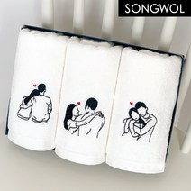 송월타올 커플 자수 수건, 5장, 아이보리(백허그)