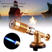 휴대용 화염 총 Blowtorch 구리 화염 부탄 가스 버너 라이터 난방 용접 야외 캠핑 바베큐 스프레이 건 가스 토치, Gold, 1개, 협동사