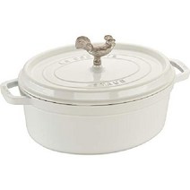 STAUB 주철 더치 오븐 5.75-qt Coq au Vin Cocotte 프랑스산 5-6인분 진한 파란색, 하얀색