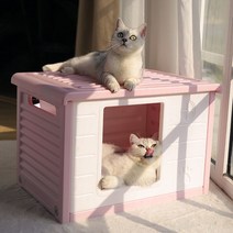 마브펫 플라스틱 고양이 야외집 하우스 길냥이 길고양이 급식소, 핑크
