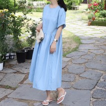 터치라인 여름 데님 원피스 여성 청 반팔 빅사이즈 롱원피스