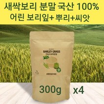 새싹보리 분말 국산 새싹보리순 씨앗 뿌리 추출분말 가루 차 물 보리새싹 어린 보리순 보리싹 100% 착즙 파우더 쉐이크 폴리코사놀 사포나린 클로로필 혈관청소 독소빼는 체지방 복부 뱃살관리 국내산 대용량, 4개, 300g
