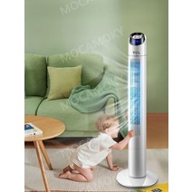스마트 타워형 선풍기 저소음 고성능 음이온 공기정화 자동 원격, 화이트110cm