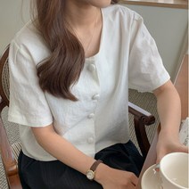 기타브랜드 네쥬 여성 여름 린넨 라운드 노카라 귀여운 반팔 자켓