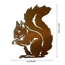 정원조형물 녹슨 다람쥐 앉아있는 나무 말뚝 파티나 장식 금속 녹 그림, 3.02