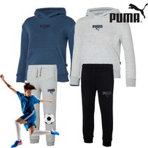 푸마 키즈 주니어 기모 플리스 포켓 후드 맨투맨 티셔츠 기모 플리스 조거 팬츠 도톰하고 따뜻한 편한 레귤러핏 초등학생 활동복 운동복 캐주얼 후드트레이닝