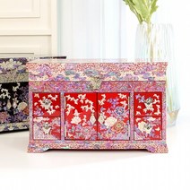 고급 나전칠기 연결목단 옆쌍문 서랍 자개보석함, 검정, 단품