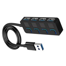 슬림 4 포트 USB 3.0 허브 개별 LED 전원 스위치 포함 XPS용 iMac용 Mac Pro용 모바일 HDD용 컴팩트 데이터 USB 허브., 240mmx30mmx15mm, ABS 플라스틱, 검은색