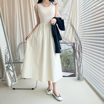 여성 나시 롱원피스 아노락 레이어드 치마 여자 봄 여름 민소매 원피스 2컬러