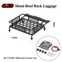 1/10 RC 자동차 오프로드 크롤러 타미야 CC01 축 SCX10 D90 용 스포트라이트가 있는 4LED 라이트 바 금속 루프 랙 수하물 캐리어 세트