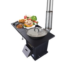 주물 화목난로 가마솥 화덕 바베큐 숯불 그릴 정원, 50cm 이동식 다리 + 2m 연기파이프