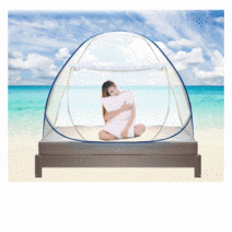 바닥있는모기장 싱글침대 원터치 1~2인용 대형모기장 3초 설치, 블루