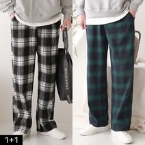 코디제이 남자 바지 기모 울체크와이드팬츠 남녀공용 밴딩팬츠 기모팬츠 겨울바지 데일리룩 홈웨어