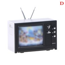 레트로 미니 휴대용 TV 텔레비전 시계 TV 인형 집 장면 ob11 모델 미니어처 TV 모델 완구, 화이트