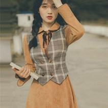 경성 의복 개화기 의상 체크 조끼 복고 원피스 투피스
