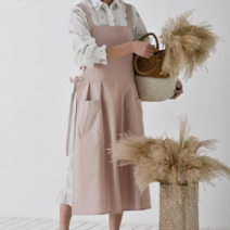 [신혼일기] 단정한 심플 무지 옆트임 스커트 원피스 포켓 린넨앞치마, 베이지