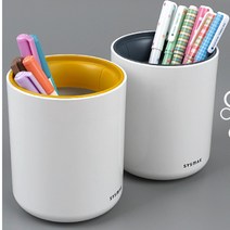 오더고 심플 깔끔 원형 색연필 정리함 볼펜꽂이 필기구, 색상, 옐로우